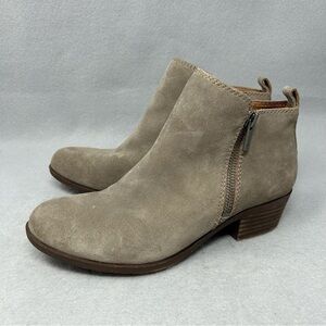 Lucky Brand Basel Women's Ankle Boots Bootie Taupe Tan Leather Suede Size 6.5 M